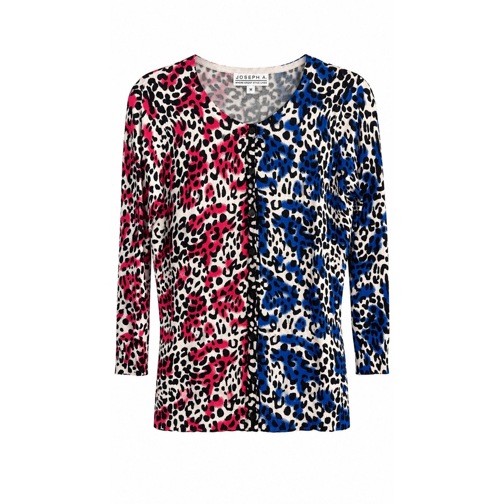 NWT Joseph A Leopard Cardigan Medium Red Blue Animal Print MSRP $69